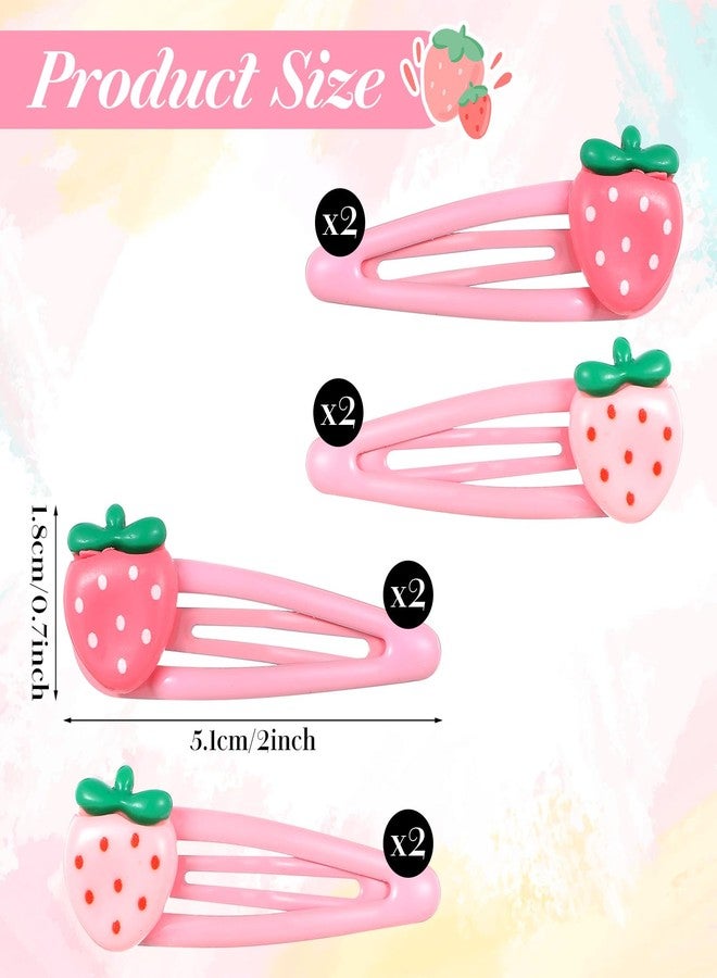 Ymapinc 8Pcs Strawberry Hair Clips for Women, Pink Kawaii Resin Snap Barrettes, Non-Slip Cute Hair Accessories Gift for Girls Teens - Image 2